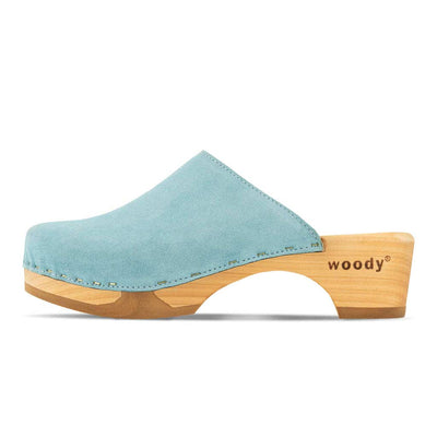 [Baby Blue] Katharina Damen Clog mit biegsamer nachhaltiger holzsohle, farbe: baby blue (hellblau), holzclogs woody, woody schuhe, woody shoes, handgemachte holzschuhe aus österreich, kärnten