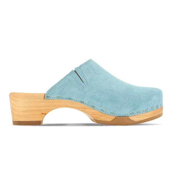 [Baby Blue] Katharina Damen Clog mit biegsamer nachhaltiger holzsohle, farbe: baby blue (hellblau), holzclogs woody, woody schuhe, woody shoes, handgemachte holzschuhe aus österreich, kärnten
