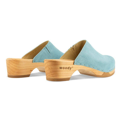 [Baby Blue] Katharina Damen Clog mit biegsamer nachhaltiger holzsohle, farbe: baby blue (hellblau), holzclogs woody, woody schuhe, woody shoes, handgemachte holzschuhe aus österreich, kärnten