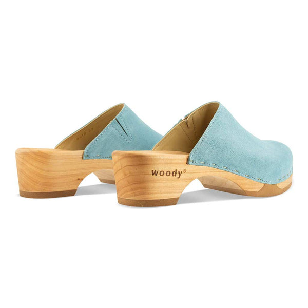 [Baby Blue] Katharina Damen Clog mit biegsamer nachhaltiger holzsohle, farbe: baby blue (hellblau), holzclogs woody, woody schuhe, woody shoes, handgemachte holzschuhe aus österreich, kärnten