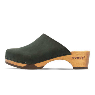 [Nero] Katharina Damen Clog mit biegsamer nachhaltiger holzsohle, farbe: nero-schwarz, holzclogs woody, woody schuhe, woody shoes, handgemachte holzschuhe aus österreich, kärnten