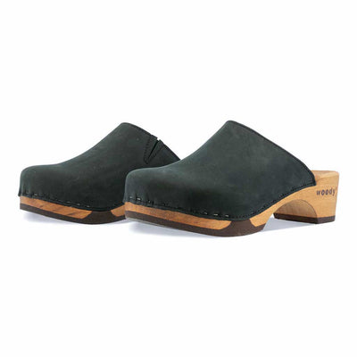 [Nero] Katharina Damen Clog mit biegsamer nachhaltiger holzsohle, farbe: nero-schwarz, holzclogs woody, woody schuhe, woody shoes, handgemachte holzschuhe aus österreich, kärnten