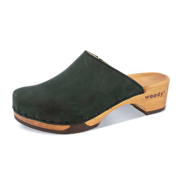 [Nero] Katharina Damen Clog mit biegsamer nachhaltiger holzsohle, farbe: nero-schwarz, holzclogs woody, woody schuhe, woody shoes, handgemachte holzschuhe aus österreich, kärnten