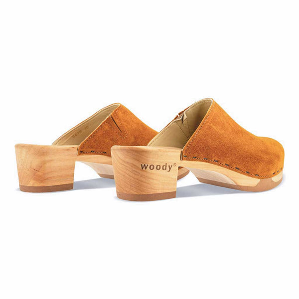 [Papaya] Katharina Damen Clog mit biegsamer nachhaltiger holzsohle, farbe: papaya (orange), holzclogs woody, woody schuhe, woody shoes, handgemachte holzschuhe aus österreich, kärnten