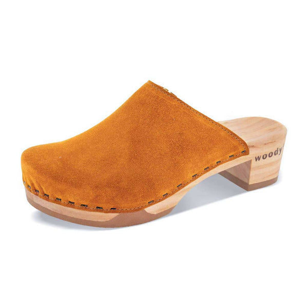 [Papaya] Katharina Damen Clog mit biegsamer nachhaltiger holzsohle, farbe: papaya (orange), holzclogs woody, woody schuhe, woody shoes, handgemachte holzschuhe aus österreich, kärnten
