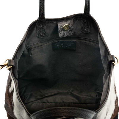 [A01] Kira - praktische Tote Bag Handtasche aus Fell Natur und Schwarzem Leder