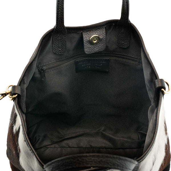 [A01] Kira - praktische Tote Bag Handtasche aus Fell Natur und Schwarzem Leder