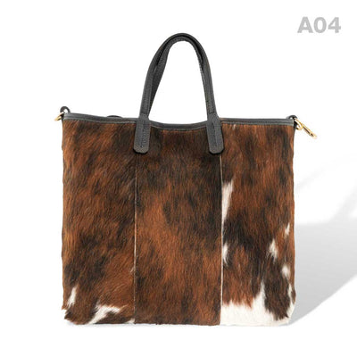 [A04] Kira - praktische Tote Bag Handtasche aus Fell Natur und Schwarzem Leder