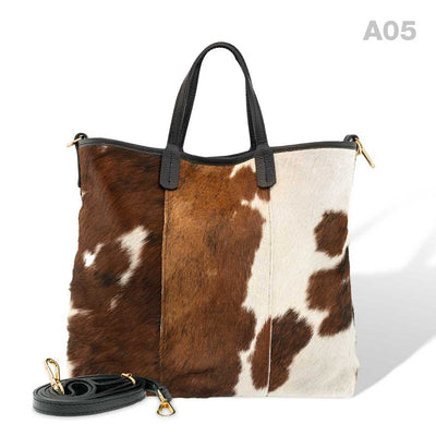 [A05] Kira - praktische Tote Bag Handtasche aus Fell Natur und Schwarzem Leder