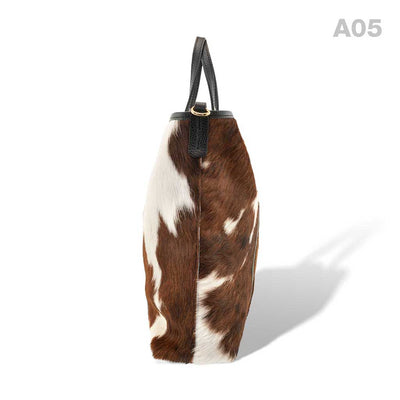 [A05] Kira - praktische Tote Bag Handtasche aus Fell Natur und Schwarzem Leder