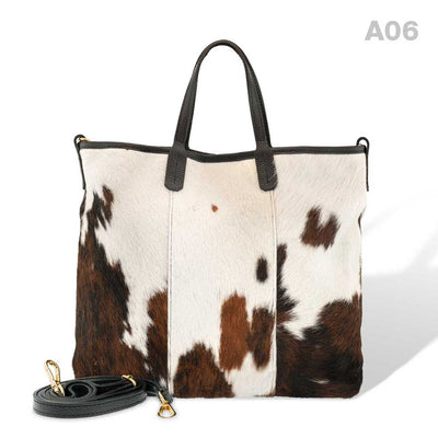 [A06] Kira - praktische Tote Bag Handtasche aus Fell Natur und Schwarzem Leder