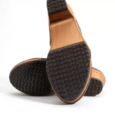 [Caffe] Lara Damen Clog Stiefelette mit biegsamer nachhaltiger Weidenholzsohle-holzclogs woody, woody schuhe, woody shoes, handgemachte holzschuhe aus österreich, kärnten, farbe: caffe (braun)