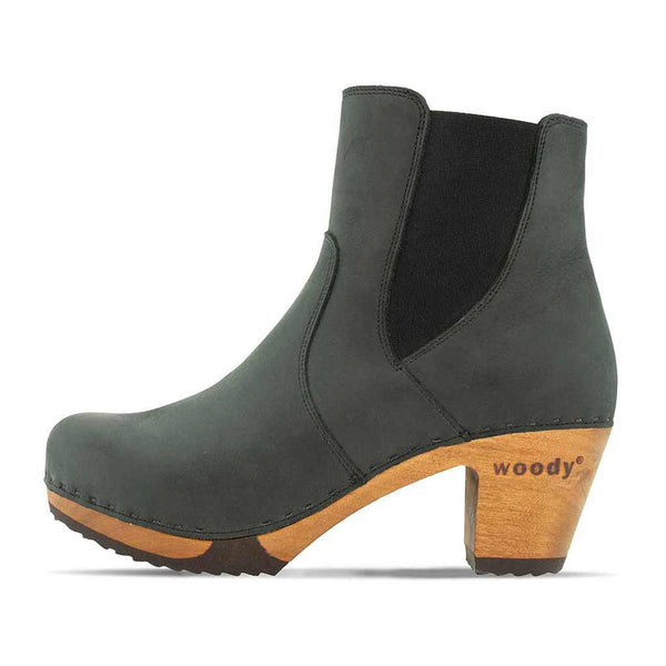 [Grigio] Lara Damen Clog Stiefelette mit biegsamer nachhaltiger Weidenholzsohle-holzclogs woody, woody schuhe, woody shoes, handgemachte holzschuhe aus österreich, kärnten, farbe: grigio (dunkelgrau)