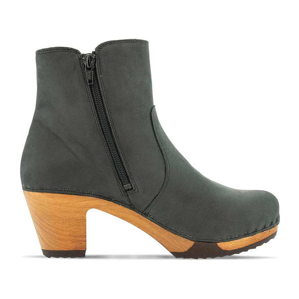 [Grigio] Lara Damen Clog Stiefelette mit biegsamer nachhaltiger Weidenholzsohle-holzclogs woody, woody schuhe, woody shoes, handgemachte holzschuhe aus österreich, kärnten, farbe: grigio (dunkelgrau)