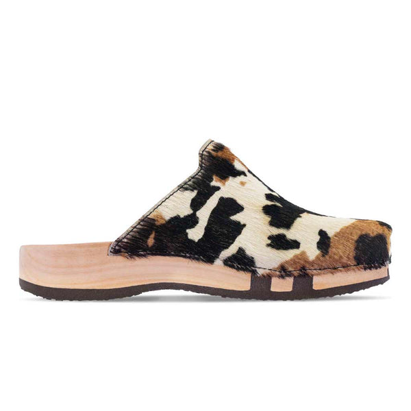 [Fell Kombi] Lea Fell Clog, clog sneakers für damen mit biegsamer nachhaltiger holzsohle, farbe: fell kombi (kuh-print-design), holzclogs woody, woody schuhe, woody shoes, handgemachte holzschuhe aus österreich, kärnten