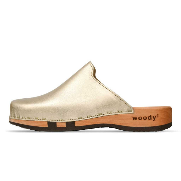 [Gold] Lea Damen Clog von woody holzschuhe damenclogs mit fexibler holzsohle. holzclogs farbe: gold, Damenclogs, Damen Clogs - Clogs Damen. Holzschuhe für Damen, Damen Clogs, Holzclogs, Damen Pantoletten mit Holzsohle. Holz Schuhe, Clog für Frauen