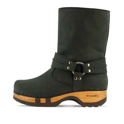 [Nero] leni damen clog schlupfstiefel mit biegsamer nachhaltiger holzsohle, holzclogs woody, woody schuhe, woody shoes, handgemachte holzschuhe aus österreich, kärnten, farbe: nero (schwarz)