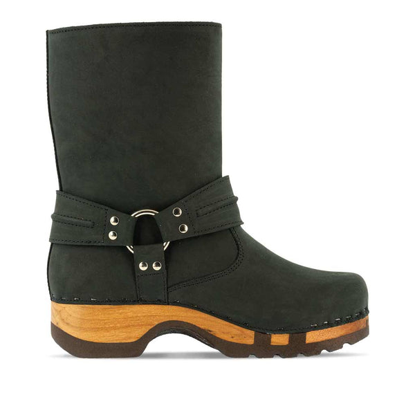 [Nero] leni damen clog schlupfstiefel mit biegsamer nachhaltiger holzsohle, holzclogs woody, woody schuhe, woody shoes, handgemachte holzschuhe aus österreich, kärnten, farbe: nero (schwarz)