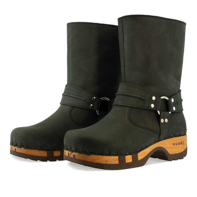 [Nero] leni damen clog schlupfstiefel mit biegsamer nachhaltiger holzsohle, holzclogs woody, woody schuhe, woody shoes, handgemachte holzschuhe aus österreich, kärnten, farbe: nero (schwarz)