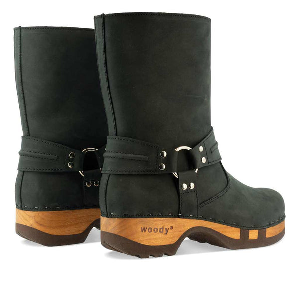 [Nero] leni damen clog schlupfstiefel mit biegsamer nachhaltiger holzsohle, holzclogs woody, woody schuhe, woody shoes, handgemachte holzschuhe aus österreich, kärnten, farbe: nero (schwarz)