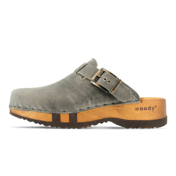 [Bleir] Leon Herren Clog mit biegsamer nachhaltiger holzsohle, farbe: bleir (grau), holzclogs woody, woody schuhe, woody shoes, handgemachte holzschuhe aus österreich, kärnten