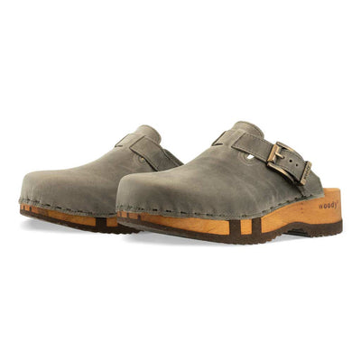 [Bleir] Leon Herren Clog mit biegsamer nachhaltiger holzsohle, farbe: bleir (grau), holzclogs woody, woody schuhe, woody shoes, handgemachte holzschuhe aus österreich, kärnten