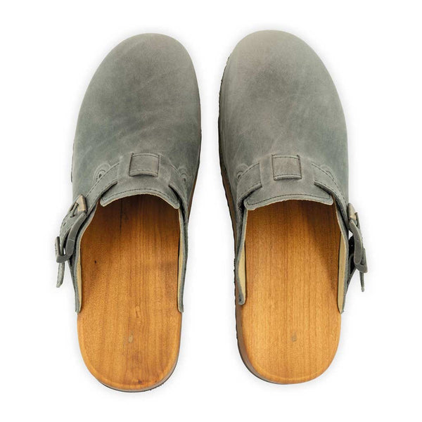 [Bleir] Leon Herren Clog mit biegsamer nachhaltiger holzsohle, farbe: bleir (grau), holzclogs woody, woody schuhe, woody shoes, handgemachte holzschuhe aus österreich, kärnten