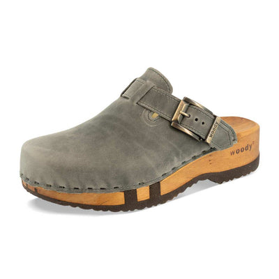 [Bleir] Leon Herren Clog mit biegsamer nachhaltiger holzsohle, farbe: bleir (grau), holzclogs woody, woody schuhe, woody shoes, handgemachte holzschuhe aus österreich, kärnten