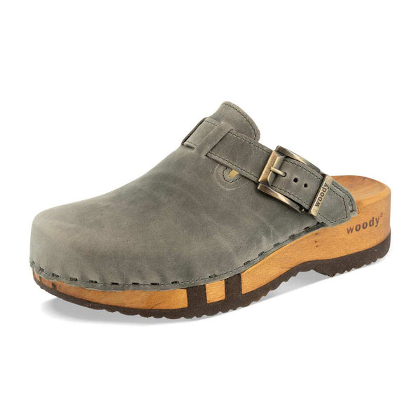 [Bleir] Leon Herren Clog mit biegsamer nachhaltiger holzsohle, farbe: bleir (grau), holzclogs woody, woody schuhe, woody shoes, handgemachte holzschuhe aus österreich, kärnten