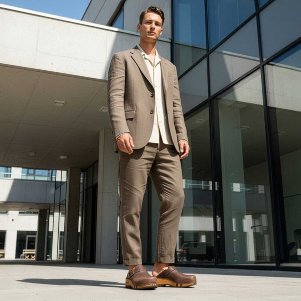 [Caffe] Leon Herren Clog mit biegsamer nachhaltiger holzsohle, farbe: caffe-braun, holzclogs woody, woody schuhe, woody shoes, handgemachte holzschuhe aus österreich, kärnten