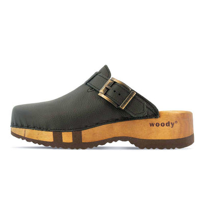 [Schwarz] Leon Herren Clog mit biegsamer nachhaltiger holzsohle, farbe: nero-schwarz, holzclogs woody, woody schuhe, woody shoes, handgemachte holzschuhe aus österreich, kärnten