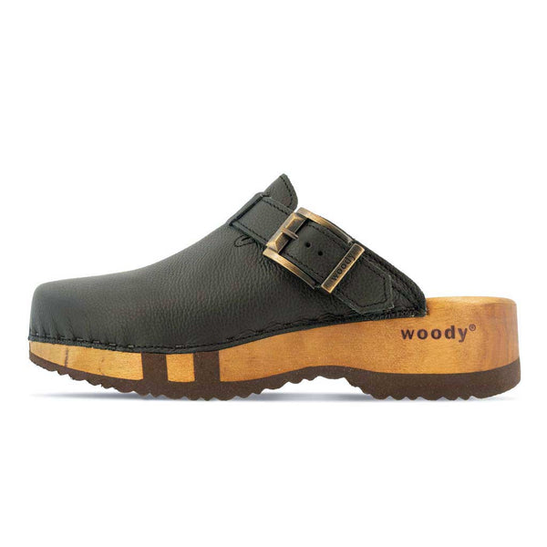 [Schwarz] Leon Herren Clog mit biegsamer nachhaltiger holzsohle, farbe: nero-schwarz, holzclogs woody, woody schuhe, woody shoes, handgemachte holzschuhe aus österreich, kärnten