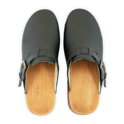 [Schwarz] Leon Herren Clog mit biegsamer nachhaltiger holzsohle, farbe: nero-schwarz, holzclogs woody, woody schuhe, woody shoes, handgemachte holzschuhe aus österreich, kärnten
