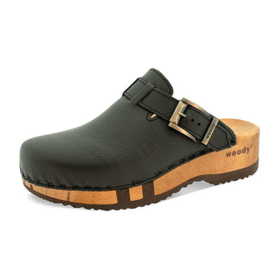 [Schwarz] Leon Herren Clog mit biegsamer nachhaltiger holzsohle, farbe: nero-schwarz, holzclogs woody, woody schuhe, woody shoes, handgemachte holzschuhe aus österreich, kärnten