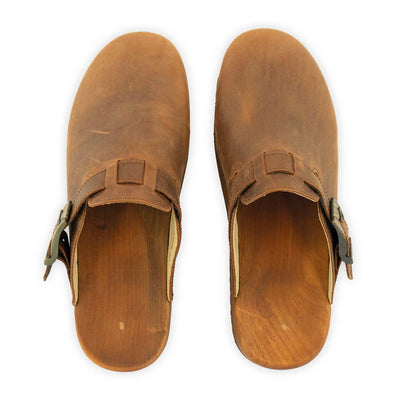 [Tabacco] Leon Herren Clog mit biegsamer nachhaltiger holzsohle, farbe: tabacco-braun, holzclogs woody, woody schuhe, woody shoes, handgemachte holzschuhe aus österreich, kärnten