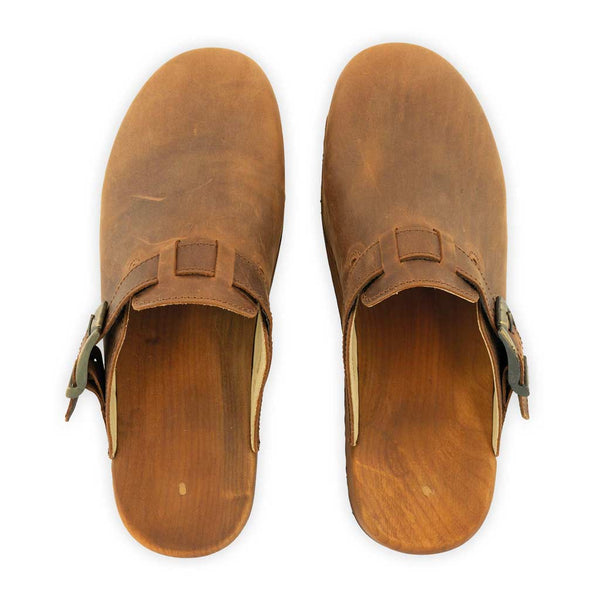 [Tabacco] Leon Herren Clog mit biegsamer nachhaltiger holzsohle, farbe: tabacco-braun, holzclogs woody, woody schuhe, woody shoes, handgemachte holzschuhe aus österreich, kärnten