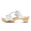 [Weiss] Leonie Damen Clog Pantolette mit schnallen und biegsamer nachhaltiger holzsohle, farbe: weiss, holzclogs woody, woody schuhe, woody shoes, handgemachte holzschuhe aus österreich, kärnten