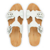 [Weiss] Leonie Damen Clog Pantolette mit schnallen und biegsamer nachhaltiger holzsohle, farbe: weiss, holzclogs woody, woody schuhe, woody shoes, handgemachte holzschuhe aus österreich, kärnten