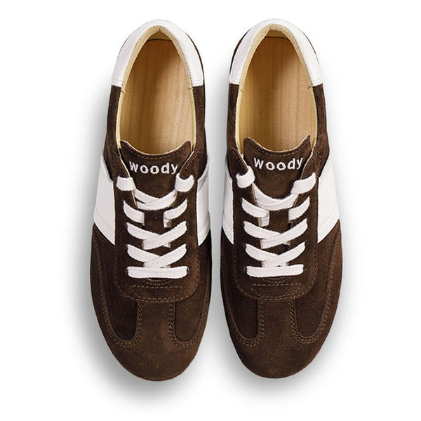woody Lia Damen Clog Sneaker in Chocolate-Weiss, Ansicht 5, handgemacht in Österreich