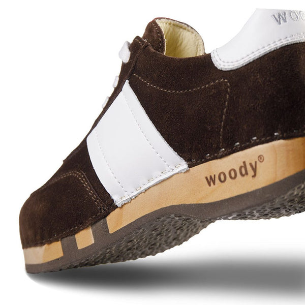 woody Lia Damen Clog Sneaker in Chocolate-Weiss, Ansicht 4, handgemacht in Österreich