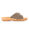 [Sand] Lina Damen Clog Pantolette, farbe: sand, clogs pantoletten damen mit biegsamer nachhaltiger weidenholzsohle, holzclogs woody, woody schuhe, woody shoes, handgemachte holzschuhe aus österreich, kärnten, metal-accessoires-inchrome-optic. Damenclogs, Damen Clogs - Clogs Dame