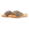 [Sand] Lina Damen Clog Pantolette, farbe: sand, clogs pantoletten damen mit biegsamer nachhaltiger weidenholzsohle, holzclogs woody, woody schuhe, woody shoes, handgemachte holzschuhe aus österreich, kärnten, metal-accessoires-inchrome-optic. Damenclogs, Damen Clogs - Clogs Dame