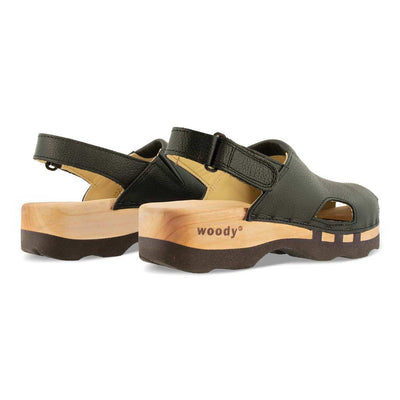 [Schwarz] London Clog, arbeits-clogs unisex mit fersenriemem und biegsamer nachhaltiger holzsohle, farbe: schwarz, holzclogs woody, woody schuhe, woody shoes, handgemachte holzschuhe aus österreich, kärnten