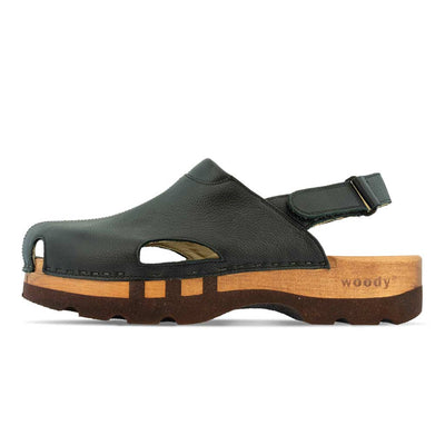 [Schwarz] London Unisex Clog, arbeits-clogs unisex mit fersenriemem und biegsamer nachhaltiger holzsohle, farbe: schwarz, holzclogs woody, woody schuhe, woody shoes, handgemachte holzschuhe aus österreich, kärnten