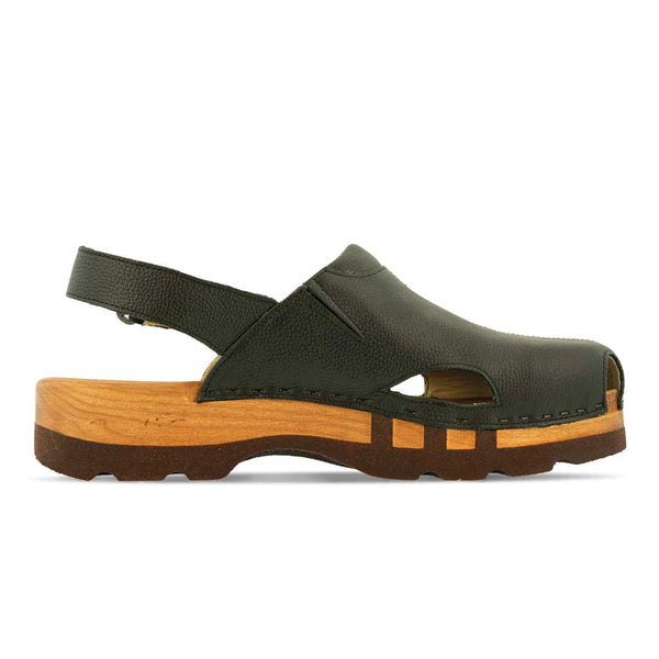 [Schwarz] London Unisex Clog, arbeits-clogs unisex mit fersenriemem und biegsamer nachhaltiger holzsohle, farbe: schwarz, holzclogs woody, woody schuhe, woody shoes, handgemachte holzschuhe aus österreich, kärnten