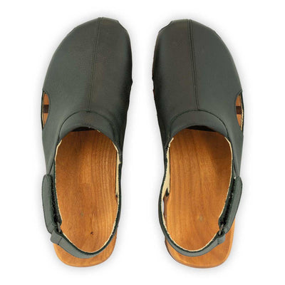 [Schwarz] London Unisex Clog, arbeits-clogs unisex mit fersenriemem und biegsamer nachhaltiger holzsohle, farbe: schwarz, holzclogs woody, woody schuhe, woody shoes, handgemachte holzschuhe aus österreich, kärnten
