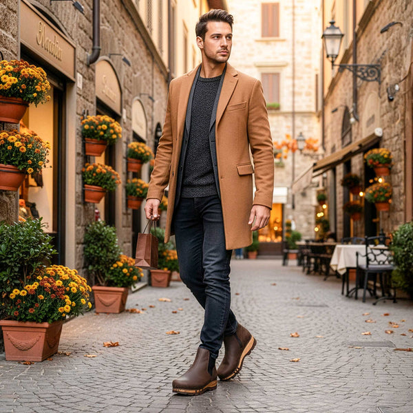 [Caffe] Louis Herren Clog Stiefel, Herrenclog von woody Schuhe. Clogs mit biegsamer Holzsohle und Holzfußbett. Herrenclogs, Holzclogs kaufen. Clogs online bestellen, Farbe: caffe (braun)