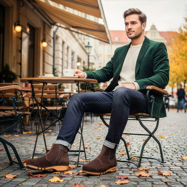 [Chocolate] Louis Herren Clog Stiefel, Herrenclog von woody Schuhe. Clogs mit biegsamer Holzsohle und Holzfußbett. Herrenclogs, Holzclogs kaufen. Clogs online bestellen, Farbe: chocolate (braun)