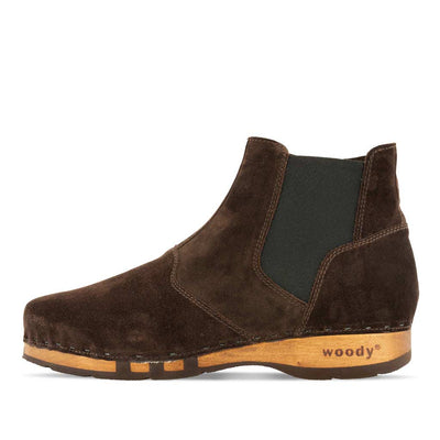 [Chocolate] Louis Herren Clog Stiefel, Herrenclog von woody Schuhe. Clogs mit biegsamer Holzsohle und Holzfußbett. Herrenclogs, Holzclogs kaufen. Clogs online bestellen, Farbe: chocolate (braun)
