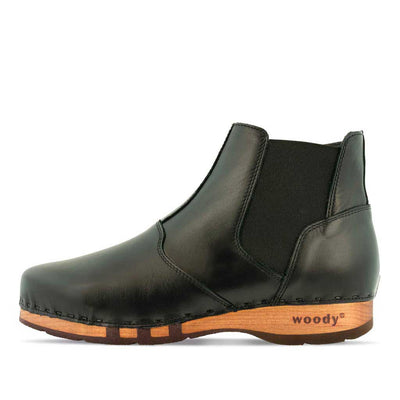 [Schwarz] Louis Herren Clog Stiefel, Herrenclog von woody Schuhe. Clogs mit biegsamer Holzsohle und Holzfußbett. Herrenclogs, Holzclogs kaufen. Clogs online bestellen, Farbe: schwarz